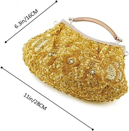 Vista 6 de Gionforsy Bolso Flapper de los años 20, bolso de mano de noche para boda, cóctel, baile, fiesta, rugido de los años 20, bolsa de cuentas Gastby
