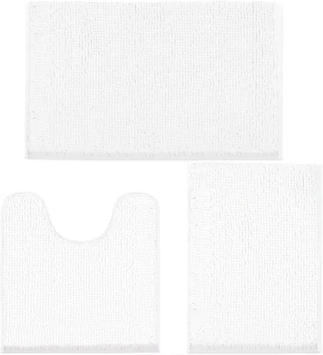 Vista 10 de LINLA Juego de 3 alfombras de baño de felpilla absorbente antideslizante, juego de alfombras de felpilla de felpa gruesa, se pueden lavar y secar