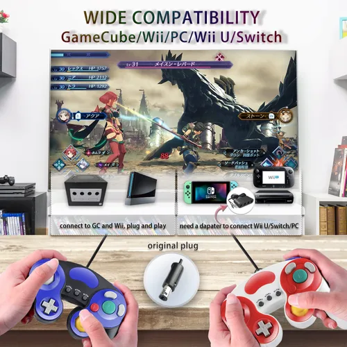 Vista 4 de A-KSXJ Latest Upgraded GameCube Controller, Classical Gamepad for Nintendo Switch GameCubeWii UWii with HD Vibration, TURBO Function, 1.8m Cable and