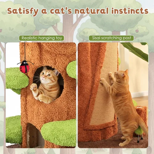 Vista 4 de NUNU LAB Árbol para gatos de 90.5 pulgadas de alto – Torre grande de árbol mágico para gatos con postes rascadores de sisal, escondite lateral