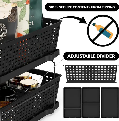 Vista 4 de Simple Houseware Bandeja organizadora de baño de 2 niveles, cajón deslizante extraíble, almacenamiento debajo del fregadero, color negro