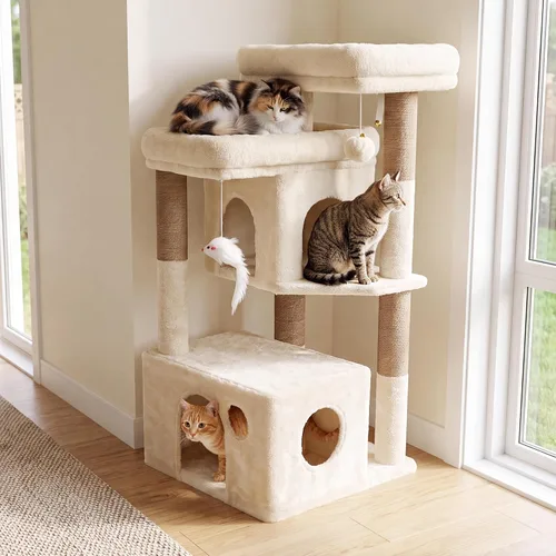Vista 8 de Heybly 34.6" Cat Tree Anti-Tipping Floor Cat Condo for Kittens, HCT205SMJ Beige