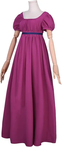 Vista 2 de Vestidos de la época de la Regencia para mujer, con satén, manga abombada fruncida, vestido de cintura imperio, vestido de satén