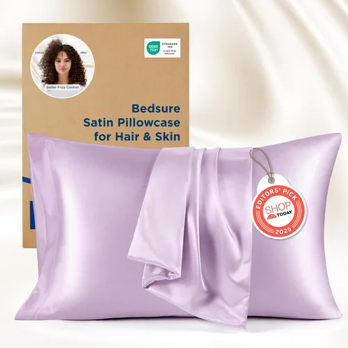 Vista 19 de Bedsure Paquete de 2 fundas de almohada de satén similares a las fundas de almohada de seda tamaño estándar, funda de almohada para mujeres que