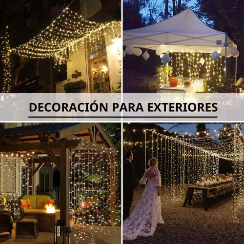 Vista 4 de Solhice Cortina de luces LED para exteriores, 12 x 10 pies, 360 luces LED para colgar en interiores y dormitorios, luz de fondo para decoración