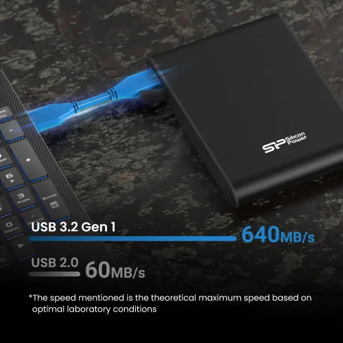 Vista 9 de Silicon Power - Armadura de disco duro externo portátil de 1 TB A80, resistente al agua USB 3.0 para PC, Mac, Xbox y PS4, color azul