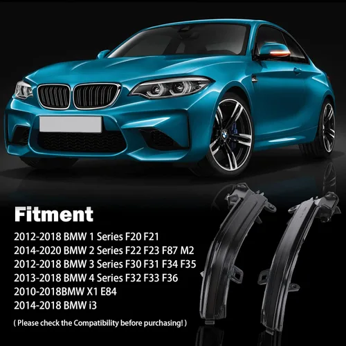 Vista 7 de Luces LED dinámicas secuenciales de giro para BMW F30 F32 F36 F22 X1 i3 BMW 1/2/3/4 Series ahumado secuencial marcador lateral intermitente lámpara