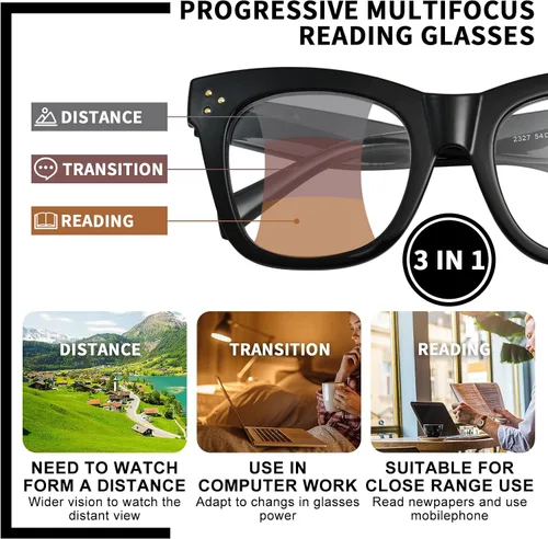 Vista 5 de FONHCOO Oversized Progressive Reading Glasses for Women Men Large Square Blue Light Blocking Computer Readers