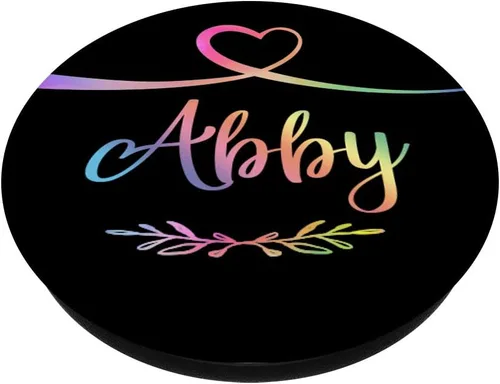 Vista 2 de Abby Heart Rainbow Watercolor Name Black Abby Gift - PopSockets Grip and Stand for Phones and Tablets