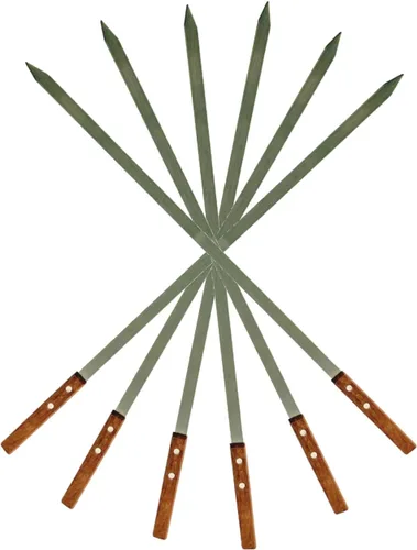 Vista 7 de Brochetas planas de media pulgada para barbacoa de acero inoxidable con mango de madera maciza para asar estilo brasileño Kebob Koubideh Kebab turco