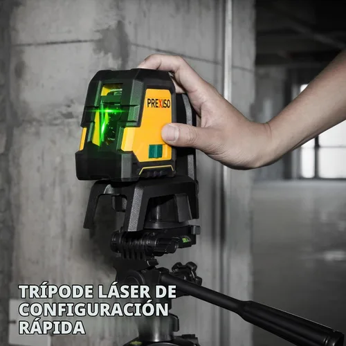 Vista 5 de PREXISO Nivel láser con trípode: láser de línea de módulos duales recargables de 100 pies, herramienta niveladora cruzada de gran angular