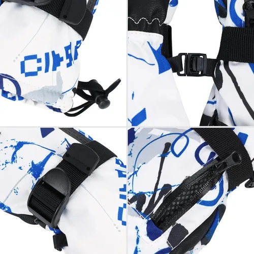 Vista 5 de American Trends Guantes de invierno impermeables con bolsillo con cremallera, guantes de esquí para la nieve para niños y niñas, guantes
