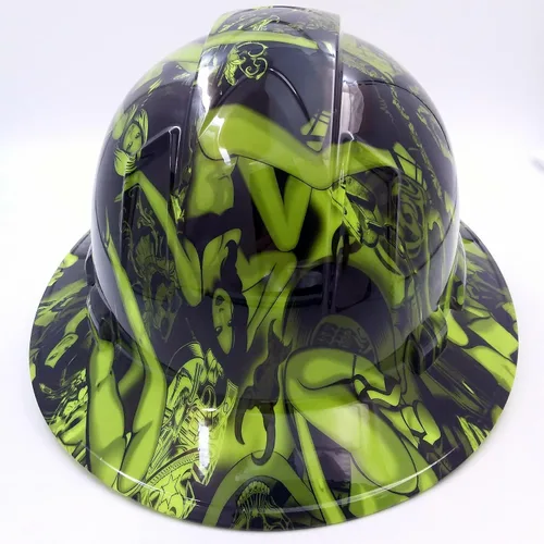 Vista 4 de Personalizado Pyramex Full Brim Green Biker Babes Hard Hat con suspensión de trinquete