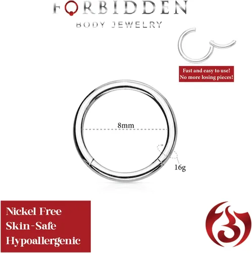 Vista 2 de Forbidden Body Jewelry - Piercing para la nariz de acero quirúrgico 316L con bisagra, 14G, 16G, 18G, diámetro de 15/64, 5/16, 25/64, 15/32 pulgadas