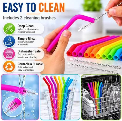 Vista 8 de 15 PAPAS PARA TODOS LOS VANOS - Pajitas reutilizables de silicona para vasos Yeti de 30 y 20 oz - Flexibles, fáciles de limpiar + 2 cepillos