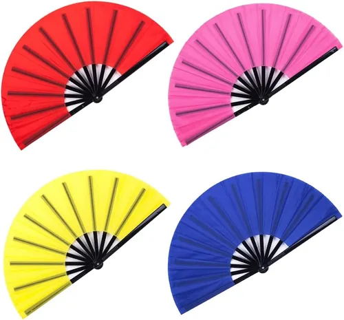 Vista 4 de Gionforsy 4 piezas de ventilador de tela de ventilador plegable grande chino Tai Chi ventilador de mano plegable decorativo para fiesta de baile