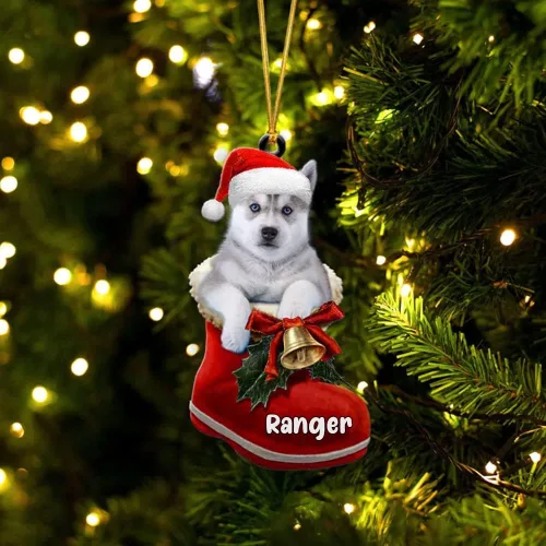 Vista 8 de Amantes de los perros de Navidad – Akita Inu Dog in Santa Boot Adorno de Navidad, adorno personalizado en forma 2D, adorno de Navidad, personaliza