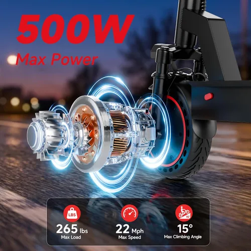 Vista 2 de WERHY 500W Electric Scooter with Seat and Basket, Front and Rear Suspension Negro