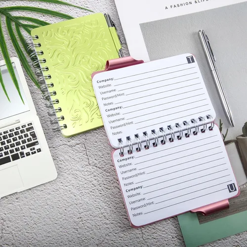 Vista 7 de Zonon Cuaderno organizador de contraseñas portátil de 2 piezas con bolígrafo, mandala encuadernado en espiral (verde, rosa)