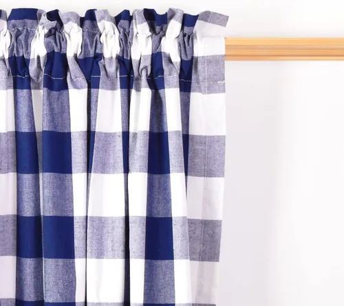 Vista 87 de Cenefas de cortina para ventana de 16 pulgadas de largo, 2 paneles de cuadros búfalo, cortinas pequeñas con bolsillo para barra, estilo clásico