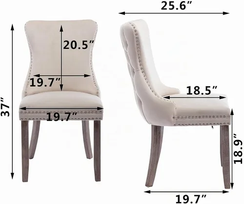Vista 3 de mikibama Juego de 2 sillas de comedor tapizadas de terciopelo con respaldo de ala, sillas de comedor con patas de madera maciza con botón de cabeza