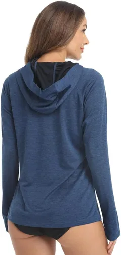 Vista 4 de KEFITEVD Camisas de manga larga para mujer, con protección solar UPF 50+, con capucha, para senderismo, campamento, pesca, correr