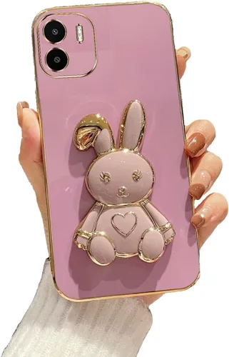 Vista 83 de Funda con soporte de conejo de corazón para Xiaomi Redmi A1, galvanizado suave TPU protector delgado a prueba de golpes con lindo conejito soporte