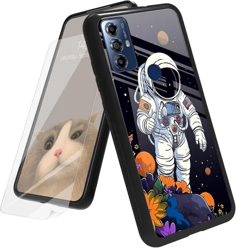 Vista 54 de Funda para Motorola Moto G Play 4G 2024 con protector de pantalla, parte trasera de vidrio templado + funda de silicona suave TPU absorción