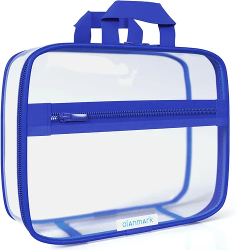 Vista 8 de Olanmark Neceser transparente - Bolsa de maquillaje de PVC - Estuche de viaje grande transparente para cosméticos - Cubo de embalaje transparente