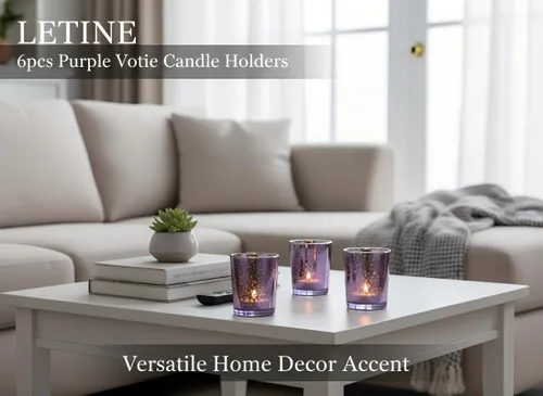 Vista 8 de LETINE 6 portavelas votivas moradas, tamaño votivo estándar para velas votivas regulares, soporte para velas de té para decoración del hogar Púrpura
