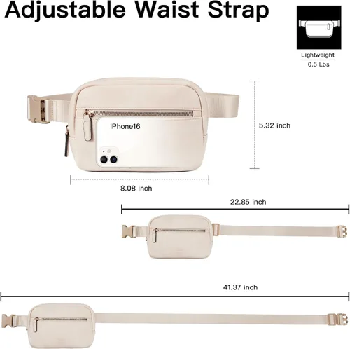 Vista 6 de Telena - Riñoneras para mujer, bolsa de cinturón de cuero con bandolera a la moda y correa ajustable, 2-beige, Talla única