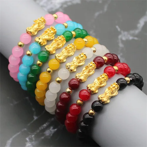 Vista 2 de Fuqimanman2020 8 pulseras de Feng Shui Pixiu Wealth Luck Jade con cuentas para mujeres y hombres, joyería tradicional china de la suerte atrae