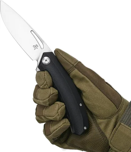 Vista 6 de Sitivien Cuchillo plegable ST119, hoja de acero D2 y mango G10, cuchillo de herramientas EDC con clip de bolsillo para acampar al aire libre Negro