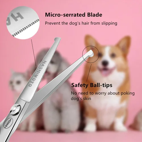 Vista 3 de HASHIMOTO Tijeras de aseo para perros pequeños con puntas redondeadas, 5.0 pulgadas, hoja recta con microdentada, diseñadas para recortar alrededor