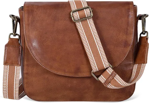 Vista 36 de Bolso bandolera de cuero genuino para mujer con correa ajustable, bolsillo para móvil y cremallera exterior e