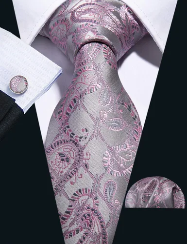 Vista 187 de Barry.Wang - Juego de corbata de seda para hombre, diseño de cachemira, pañuelo y gemelos de bolsillo
