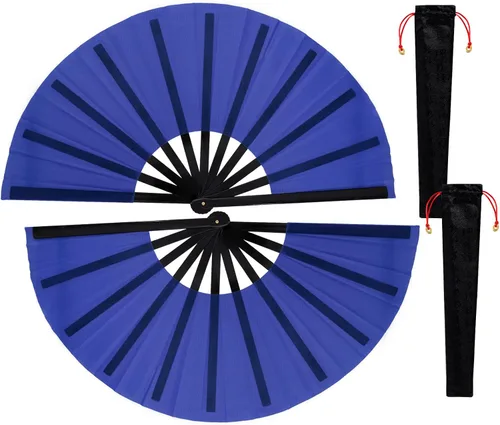 Vista 11 de Nydotd Paquete de 2 ventiladores plegables de mano grandes para fanáticos rave, tela de nailon plegable con funda de soporte para hombres y mujeres