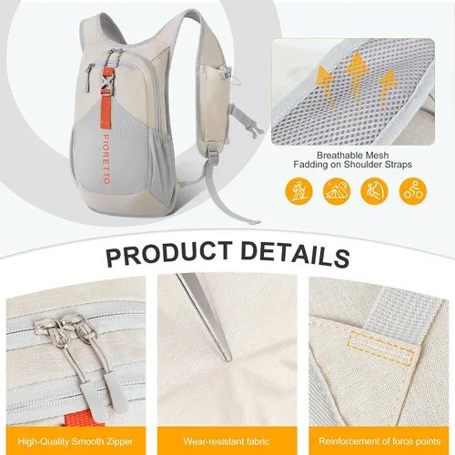 Vista 7 de FIORETTO Mochila de 15L para senderismo para mujeres y hombres, mochila mini plegable, mochila ligera pequeña para acampar, viajar, actividades al