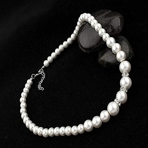 Vista 3 de Conjunto de collar de perlas y aretes para mujer, joyería de moda, pulseras y colgantes (como se muestra, talla única)