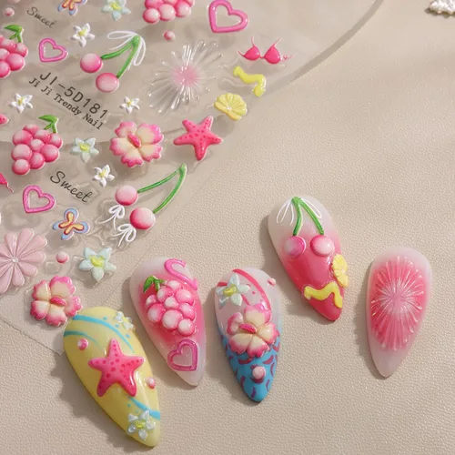 Vista 45 de 8 hojas de calcomanías de arte de uñas de conejo de Pascua, 3D, autoadhesivas, accesorios de arte de uñas, caricaturas, conejos, animales Colorido -1