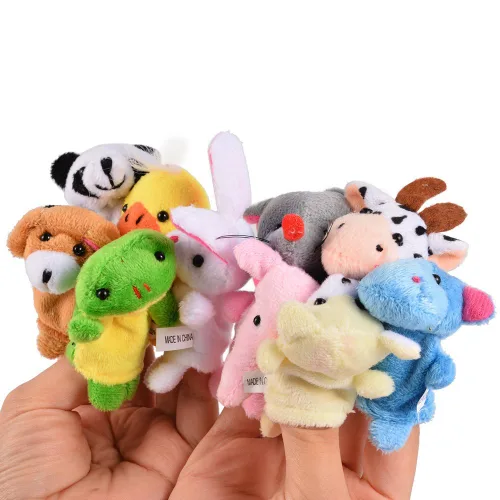 Vista 4 de acekid suave felpa Animal Finger Puppets Set terciopelo estilo Animal, 10 piezas