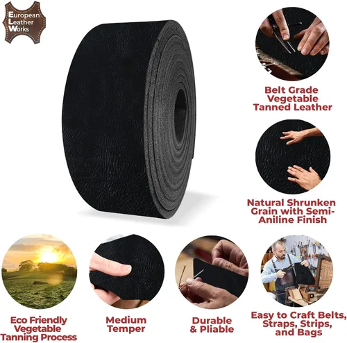 Vista 3 de Trabajo europeo de cuero de 5-6 oz. (0.079-0.094 in) Tamaño de los cinturones de cuero curtido vegetal: 1-1/2 x 40 pulgadas, correas de cuero
