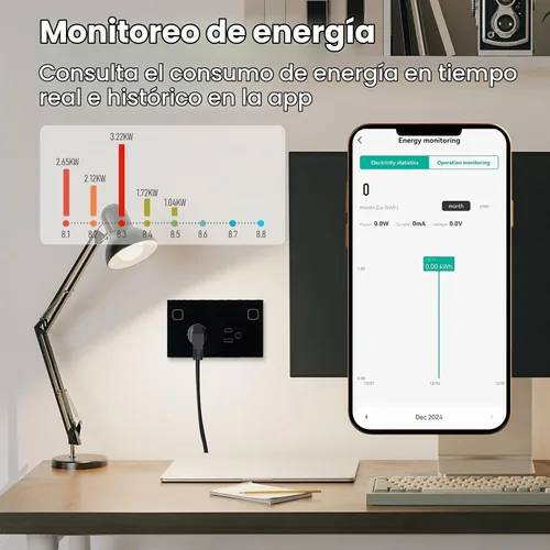 Vista 2 de Salida inteligente,Monitoreo de energía,Necesita Zigbee Hub,Negro
