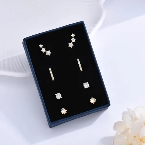 Vista 3 de Aretes de tuerca de plata de ley para mujeres y niñas, 3 pares de aretes de tuerca de cartílago pequeños, platadorado