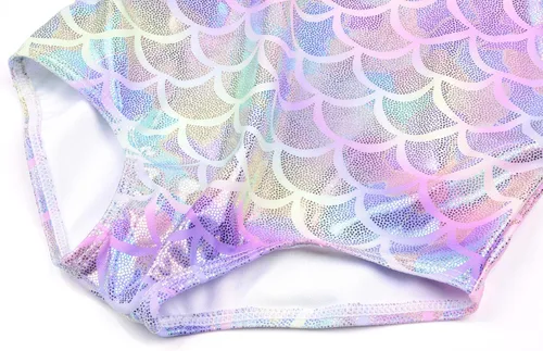 Vista 6 de JerrisApparel Girl Mermaid Swimwear Fish Scale Swimsuit Hat Headband 3PCS Set