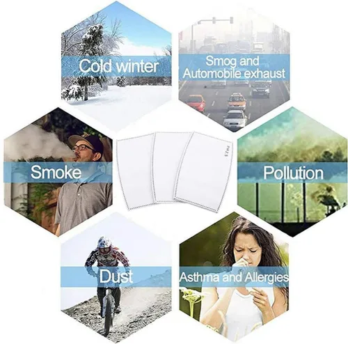 Vista 5 de 100 filtros de carbón activado PM2.5, colocados en una máscara protectora (5 capas)