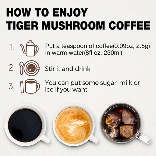 Vista 4 de Tiger Organic - Café instantáneo de 5 hongos, 30 porciones con 100% arábica, refuerzo del sistema inmunológico, reishi, maitake, shiitake, chaga
