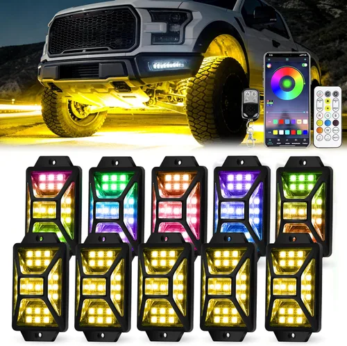 Vista 9 de 4 cápsulas de luces RGB de ángulo completo compatibles con camiones de 12 V, Jeep, UTV, SUV, ATV, barco, carrito de golf, impermeable, multicolor