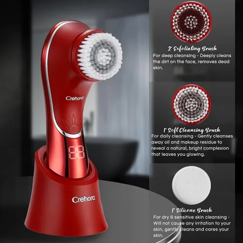 Vista 4 de Cepillo de limpieza facial, limpiador facial eléctrico, cepillo de limpieza facial recargable IPX-7 impermeable giratorio para exfoliación, masaje