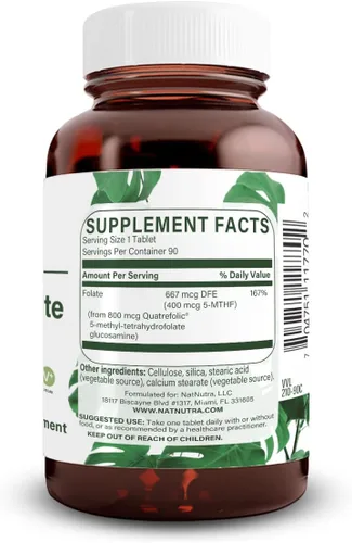 Vista 2 de Natural Nutra Suplemento activo de metilfolato con Quatre Folic, ayuda a la salud cerebral, mejora la salud del corazón, apoya la salud corporal